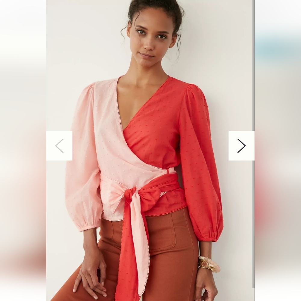 Anthropologie Farm Rio Colorblock Wrap Blouse MP Red Pink